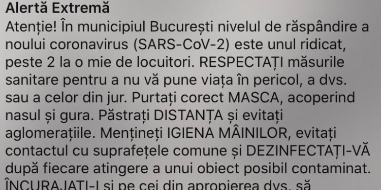 Mesaje RO-Alert în zonele cu rată mare de răspândire a Covid-19