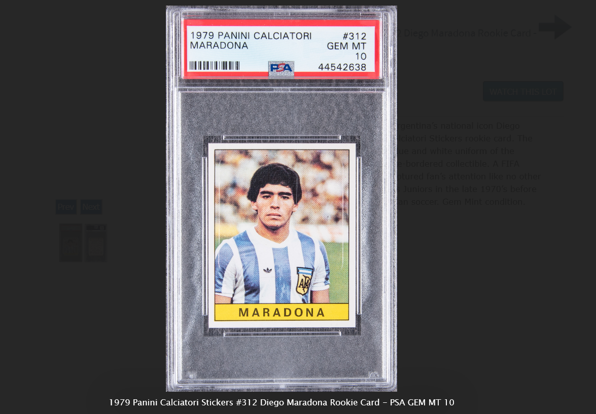 Cartonaș cu Diego Maradona, vândut la preț de vilă în București. Licitația cu obiecte sportive a depășit 38 milioane dolari
