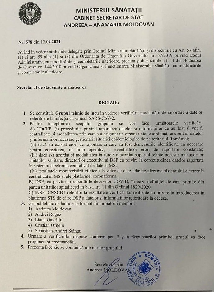 Telenovela Grupului de lucru pentru raportarea cazurilor Covid 19 continuă: a fost publicat documentul de constituire