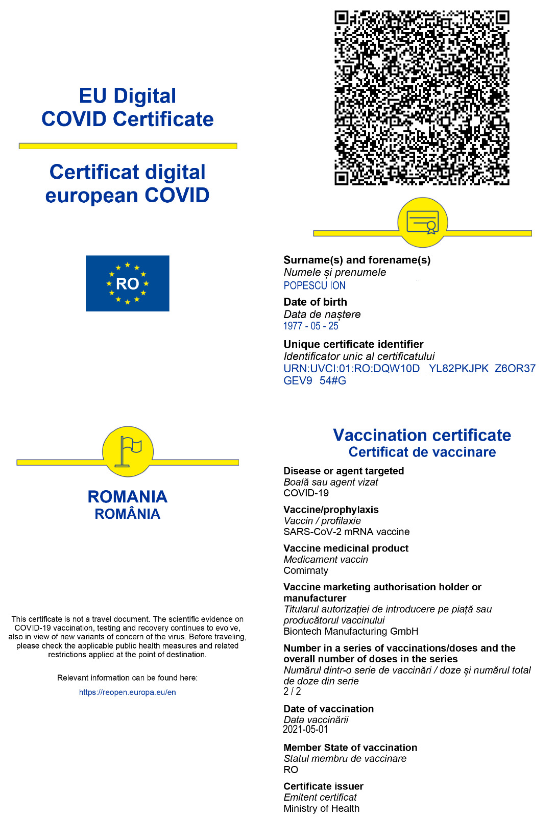 MAI: Scannere mobile pentru verificarea codurilor QR de pe certificatele digitale privind COVID
