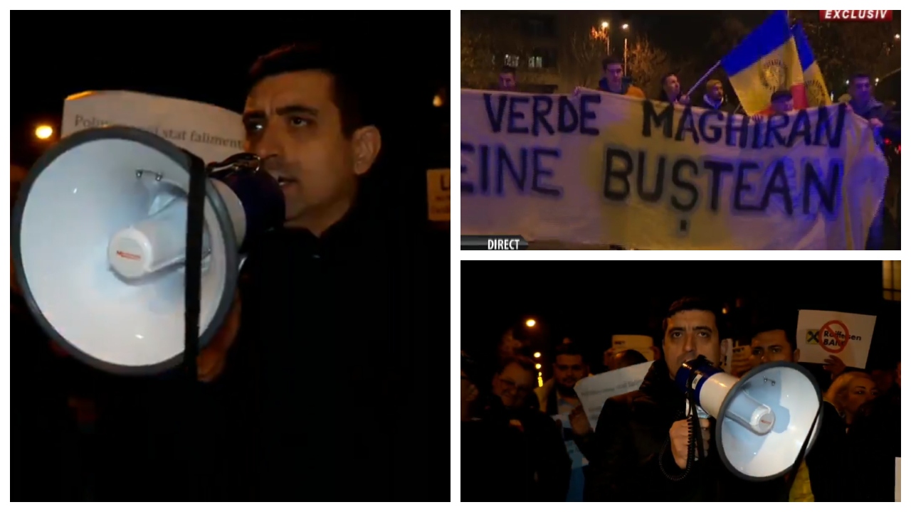 Protest în fața Ambasadei Austriei de la București în frunte cu George Simion